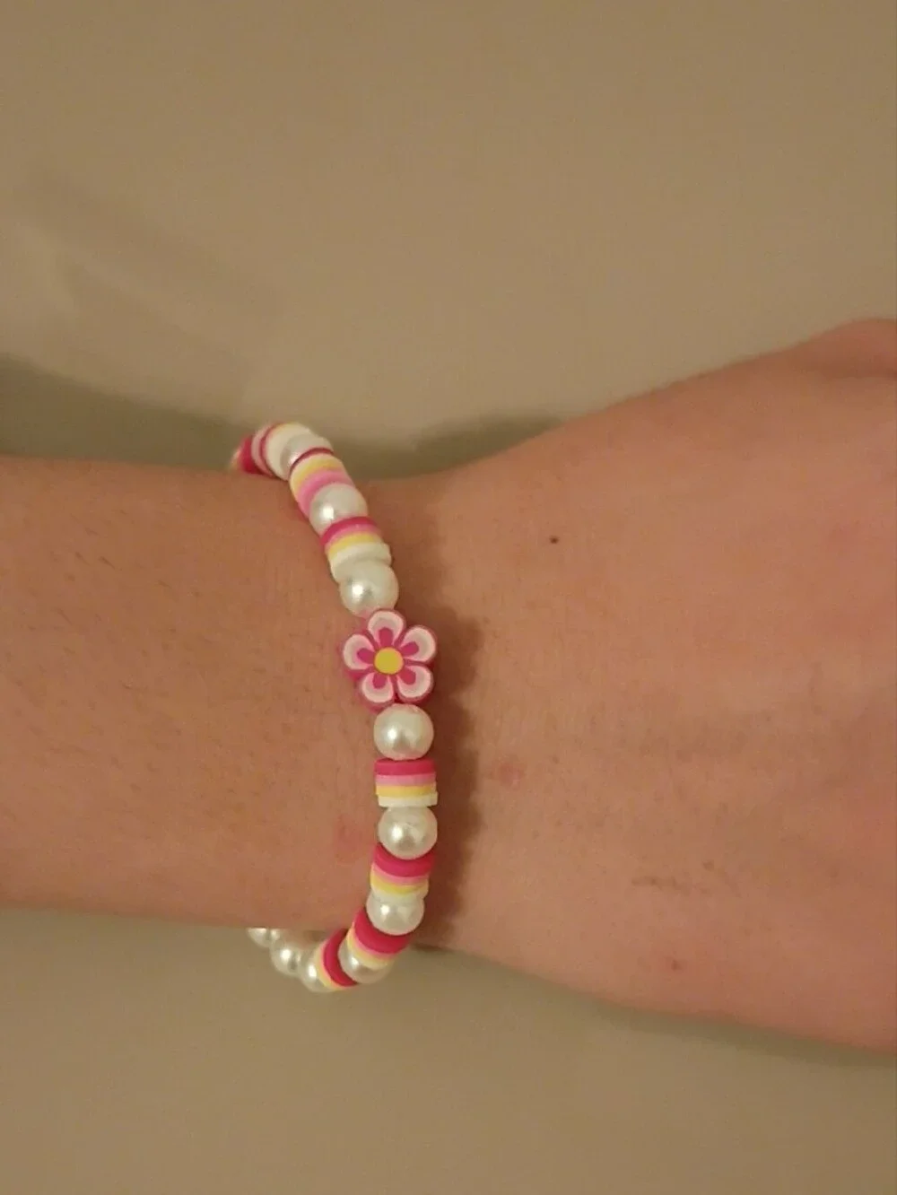 Kids Pink Flower Beaded Bracelet